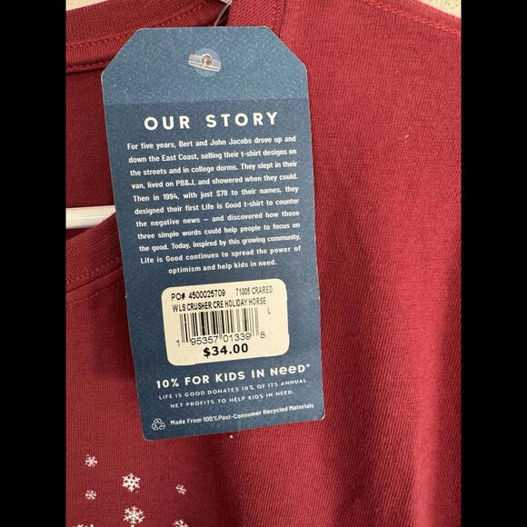 Life is Good Women's Long Sleeve Crusher Tee Shirt Red Horse NWT - Picture 6 of 6
